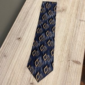 Barrington 100% Silk Tie | Blue w/ Gold and Silver design | Excellent condition